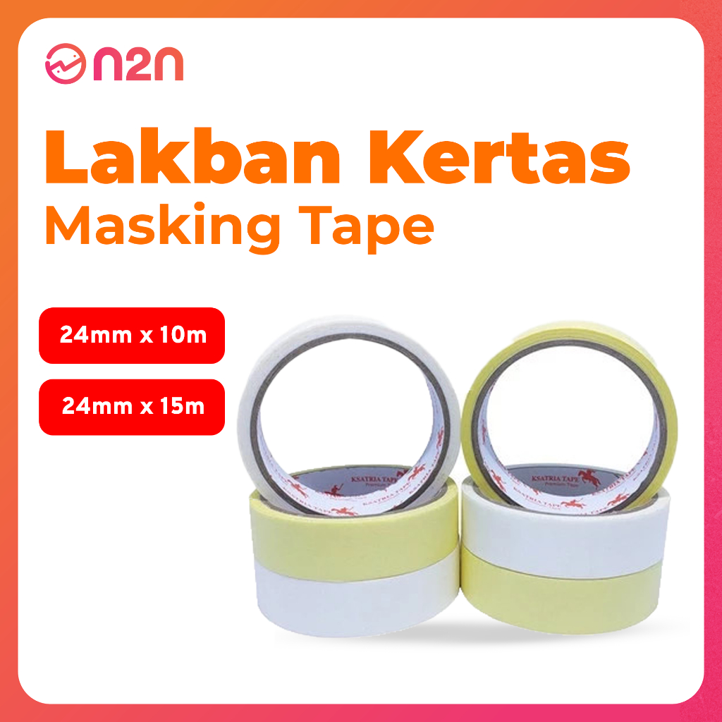 

Masking Tape Kertas Ksatria Kertas Premium 24mm x 15m 10m Kuning Putih 1 Slop (6 Roll ) | N2N Factory