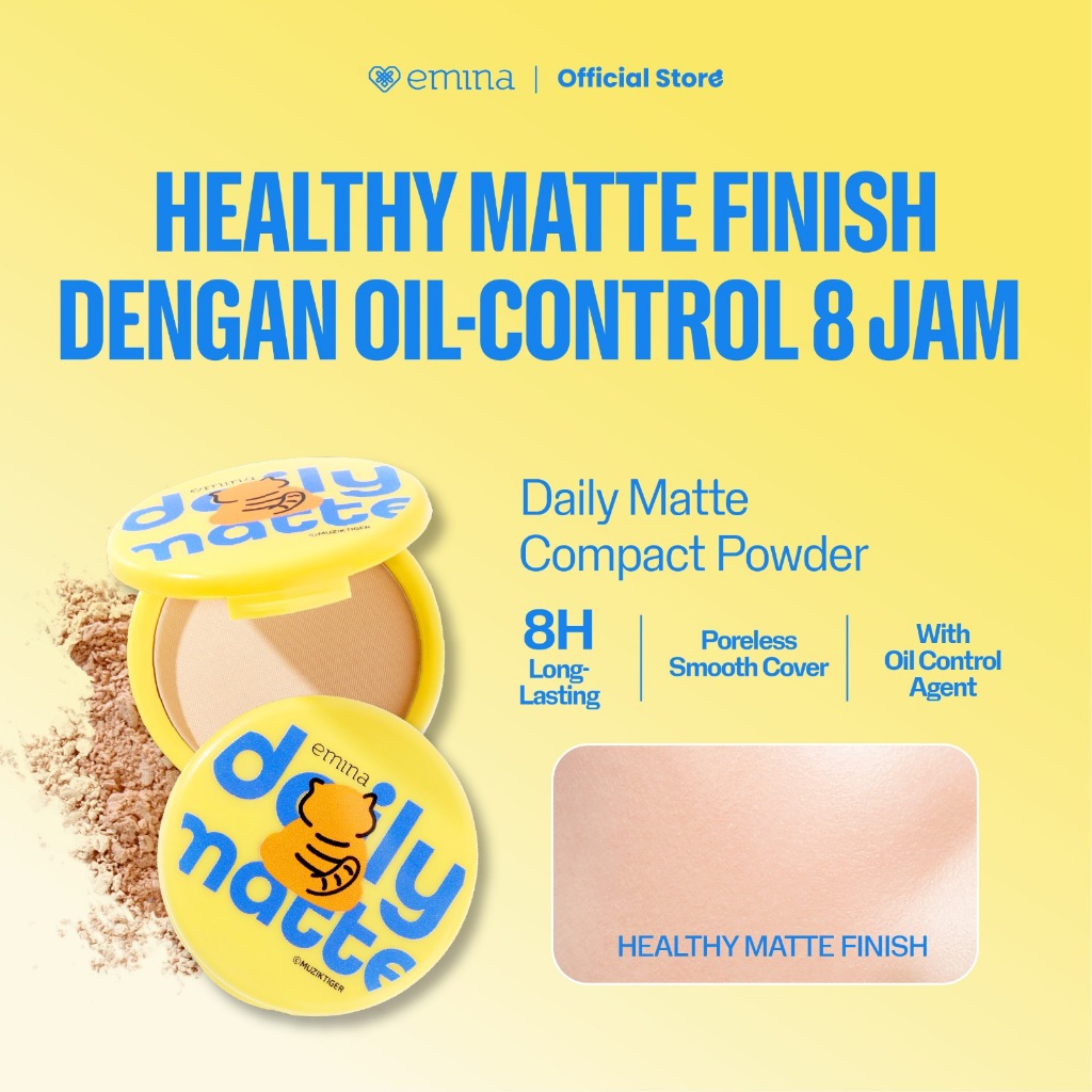 Emina Daily Matte Compact Powder x Muzik Tigerr 11 g - Bedak Padat Matte Finish & Oil Control Tahan 