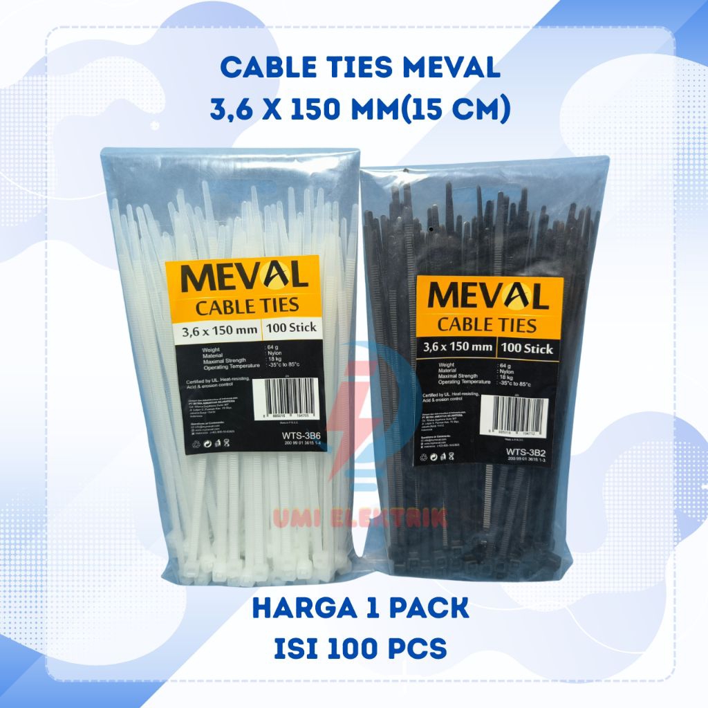 

kabel ties/cable ties MEVAL 3,6x150mm hitam dan putih