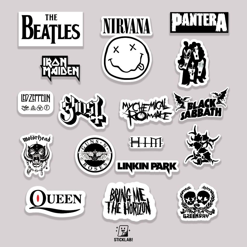 

Sticker Pack ROCK BAND VOL 10 Aesthetic Vynil Potongan KissCut Tumblr Helm Laptop BLACK & WHITE
