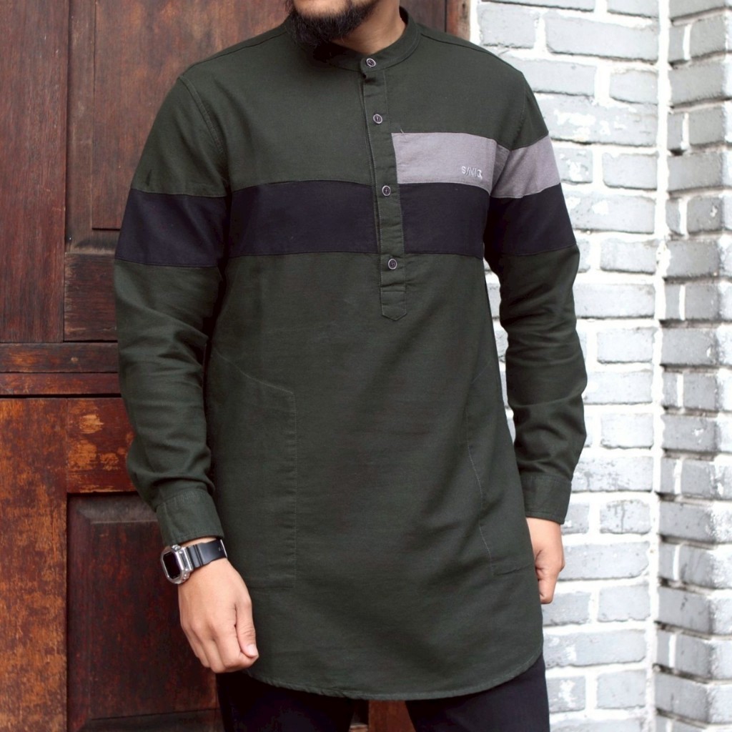 bee_jayacloth/ Koko Pria Tangan Panjang Kombinasi Warna - Baju Koko Pria Model Terbaru