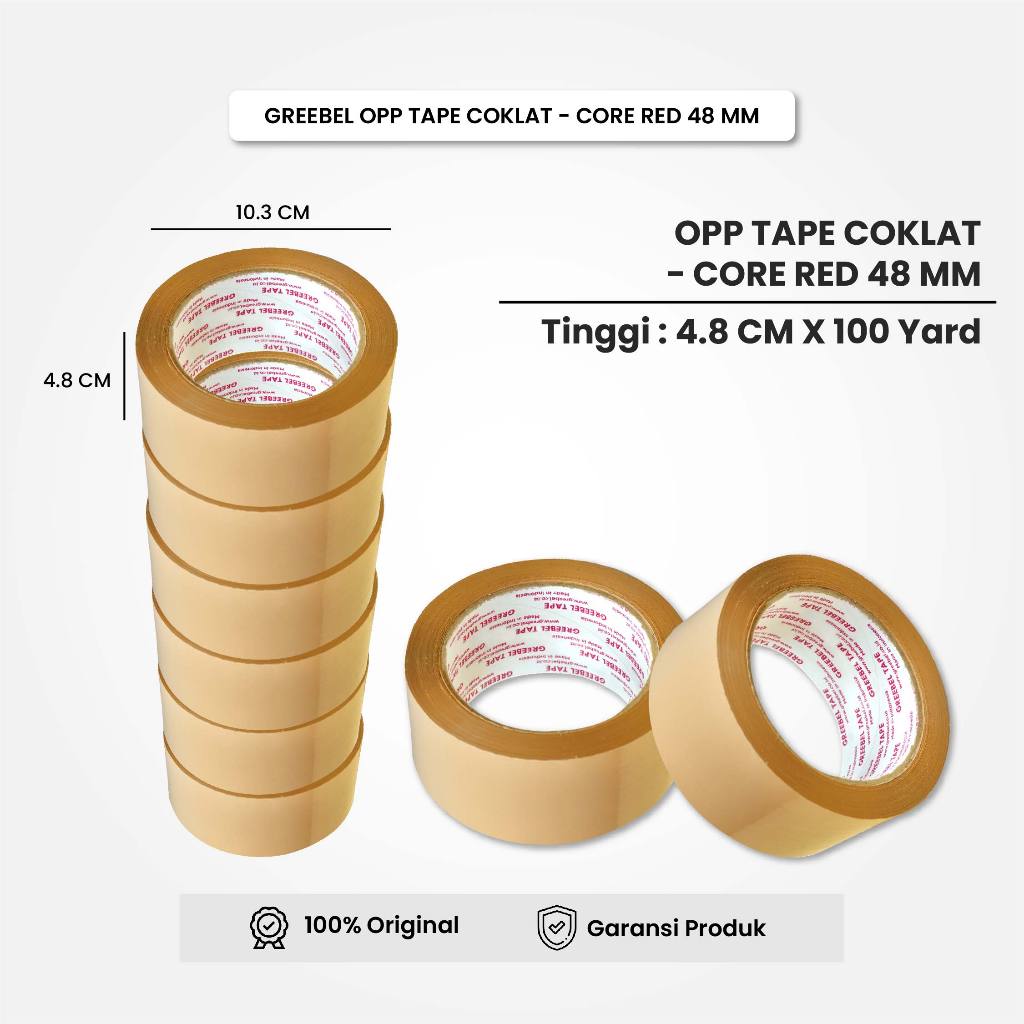 

Lakban Coklat 100 Yard / Lakban Coklat Greebel Core Red 48 MM x 100 Yard / Isolasi Coklat