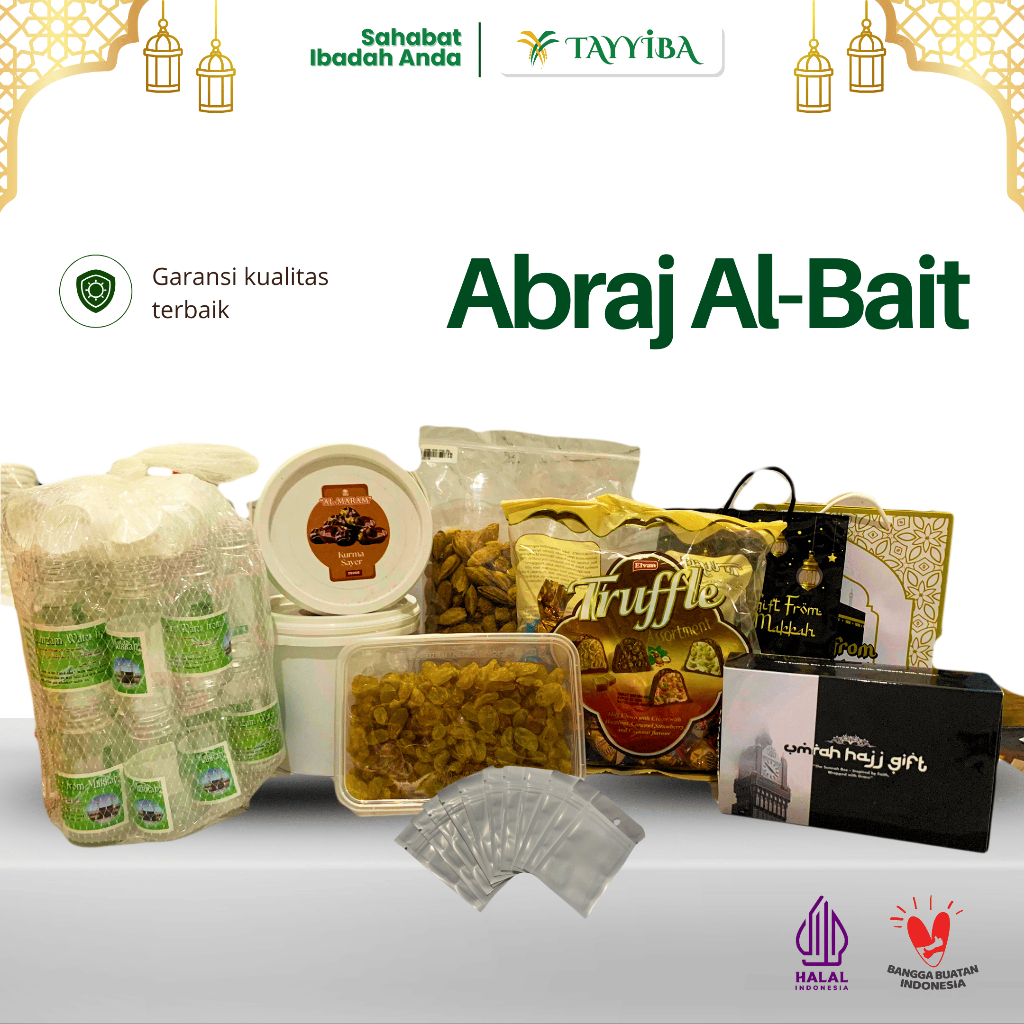 

PAKET LENGKAP OLEH OLEH HAJI ABRAJ AL BAIT by Tayyiba | Kurma Botol Paperbag Kimis alamond Truffle