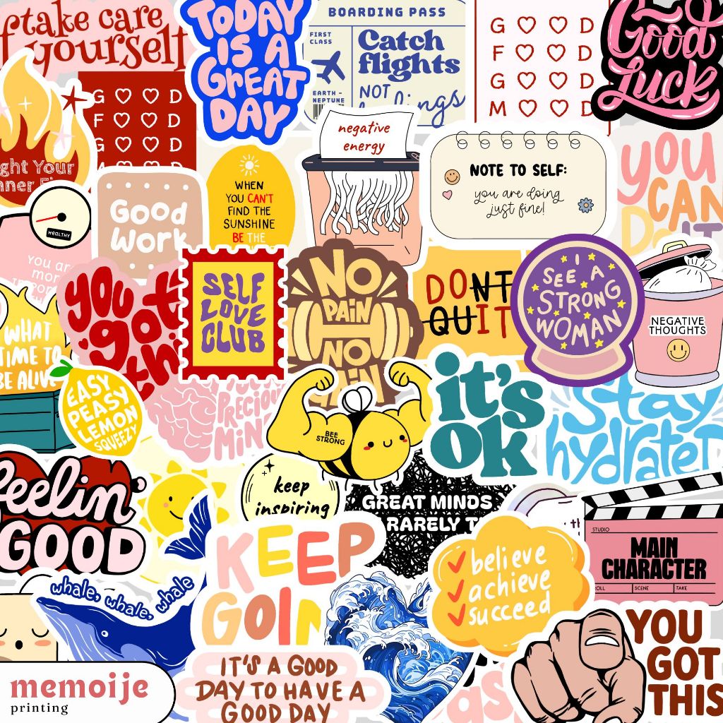 

(40+ PCS) Stiker Positive Quotes Powerful Vinyl Waterproof – Stiker Lucu untuk Laptop, Helm, HP, Motor