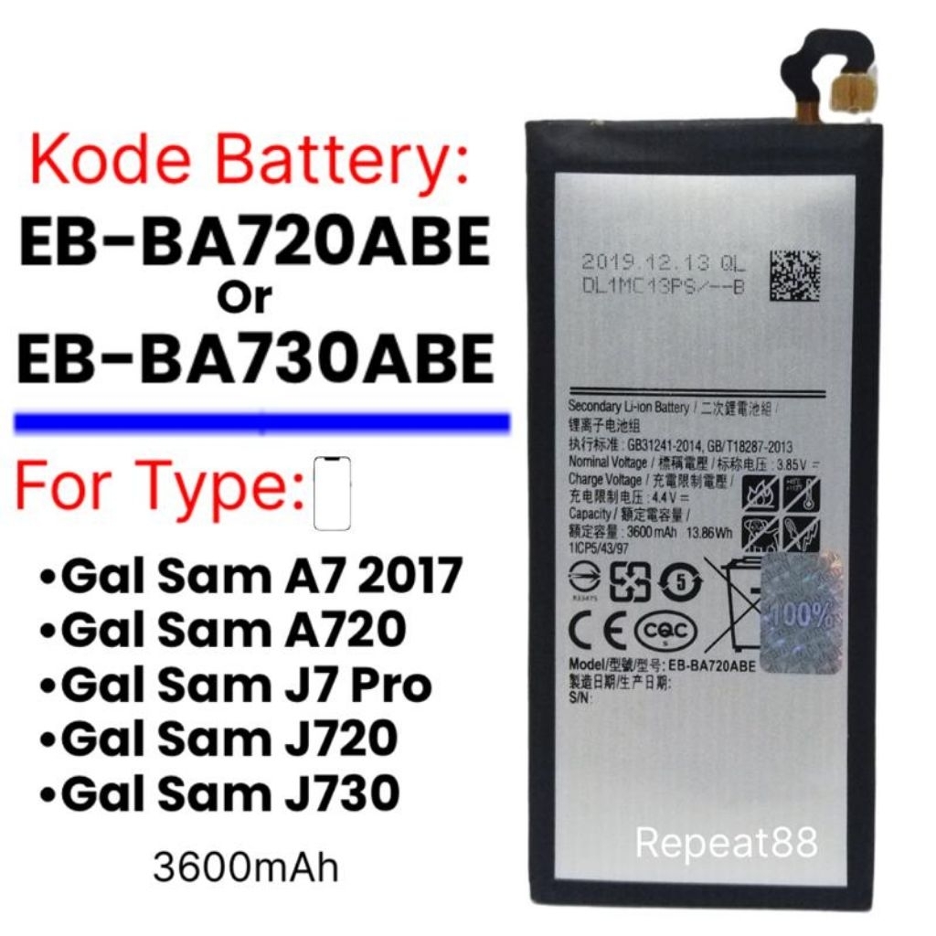 BATERAI SAMSUNG A720 ORIGINAL A7 2017 A720F J7 2017 J730 J720 J7 Pro BATRE A720 BATRAI BATTERY