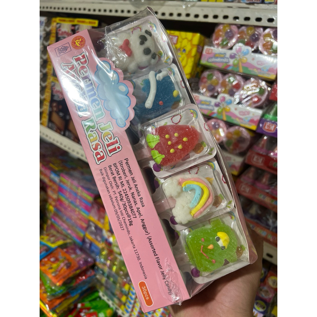 

PERMEN LOLLY JELLY BOX ISI 30 X 18 GR ( MOTIF DIKIRIM RANDOM )