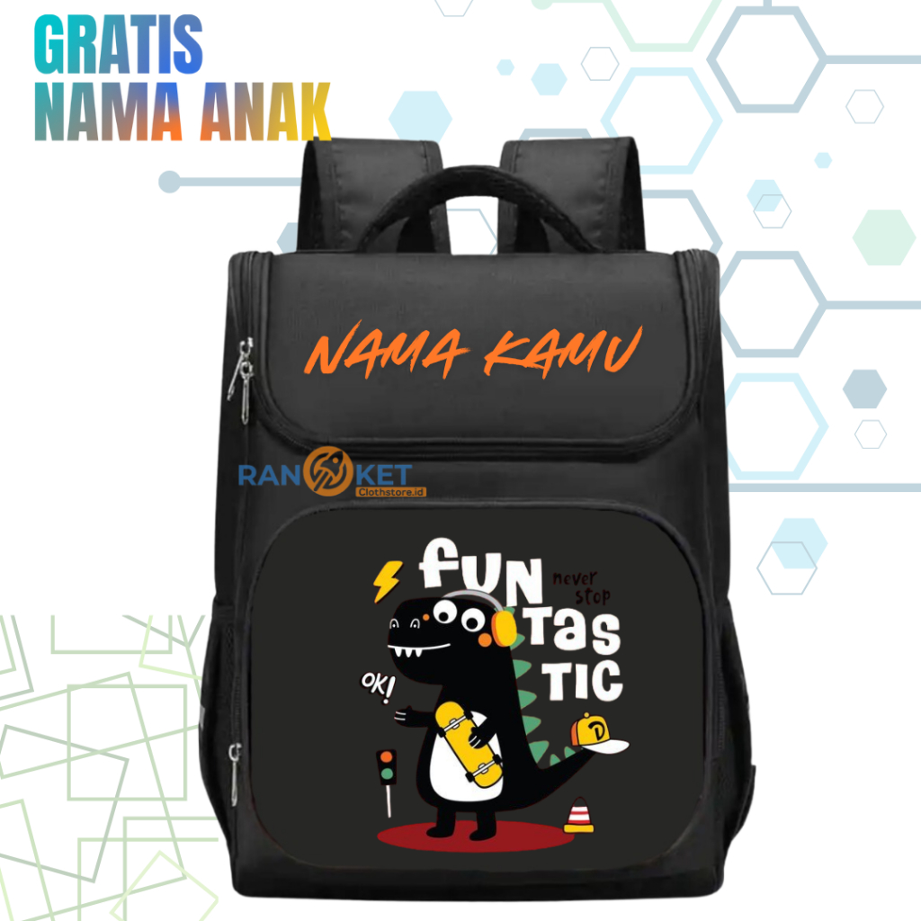 Tas Ransel Sekolah Anak TK/SD Dinosaurus I Tas Sekolah Anak SD/TK Dinosaurus Terbaru [ Free Cetak Na