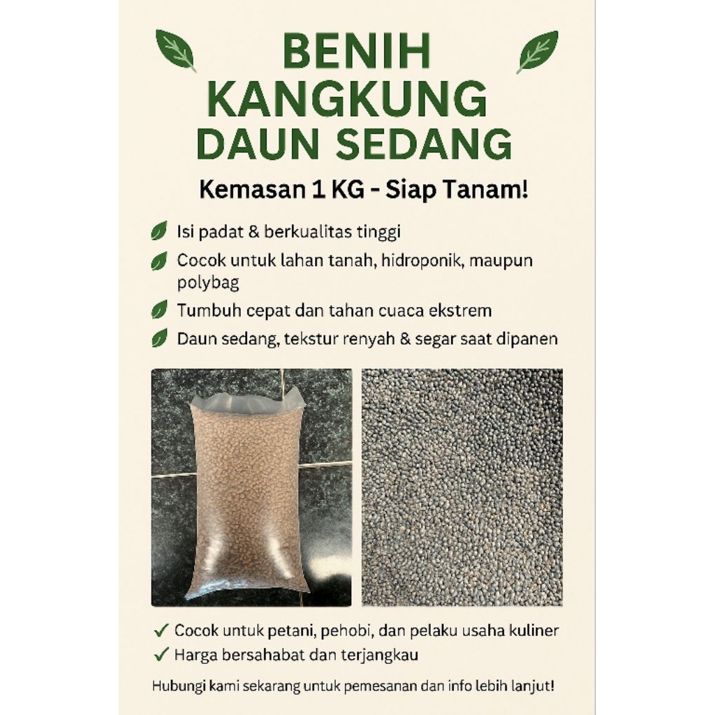 

Benih kangkung daun sedang. kemasan 1(kg)