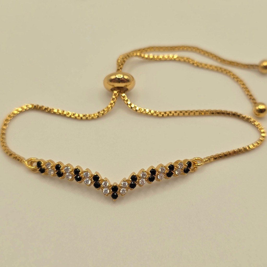 Gelang Serut Elegan Lapis Emas Mata Hitam Putih