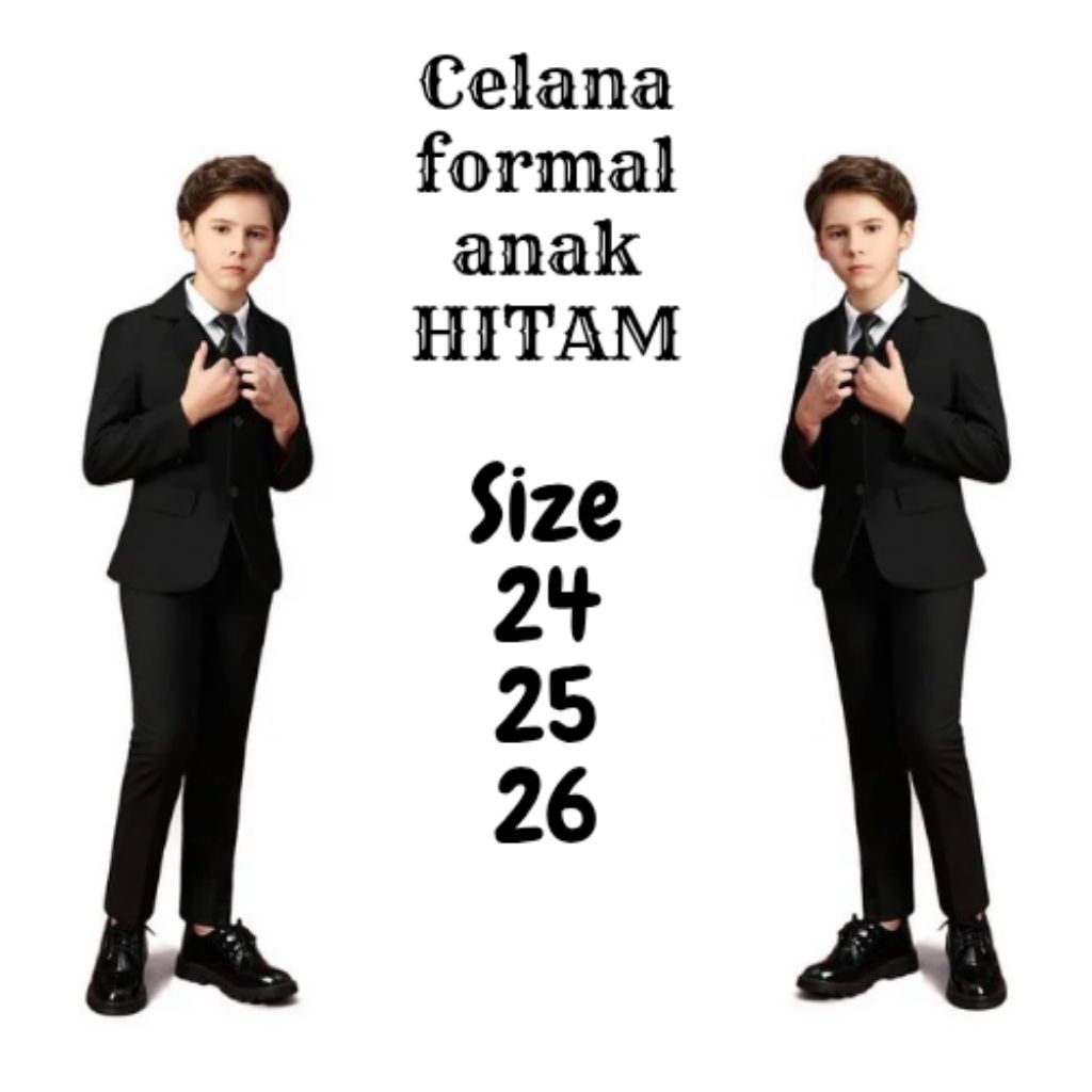Celana bahan anak laki laki warna hitam outfit formal 2025 slimfit pesantren madrasah sekolah