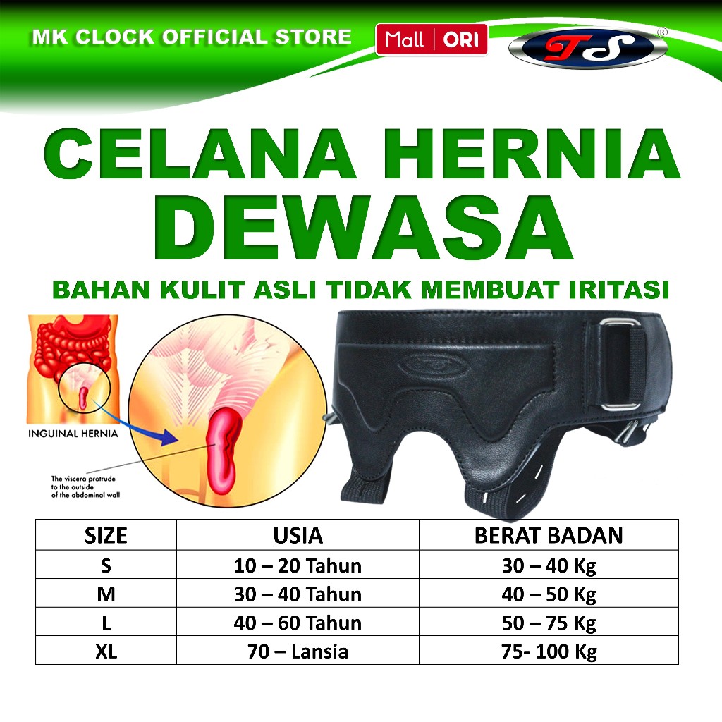 Celana Hernia TS Khusus Dewasa Ingunialis Obat Pad Turun Berok Tedun Pria Wanita Bahan Kulit Asli