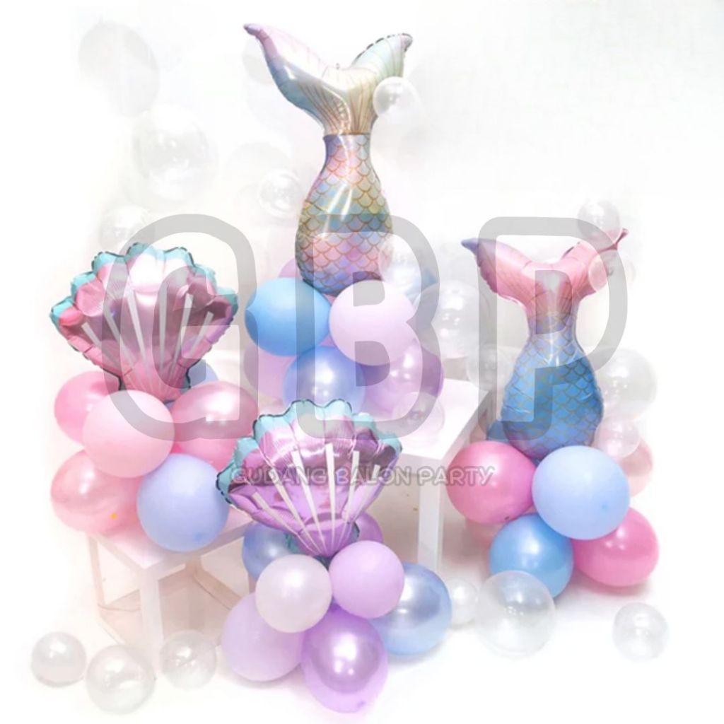 Balon Foil Jumbo dan Mini Tema Mermaid / Kerang Laut / Ekor Putri Duyung