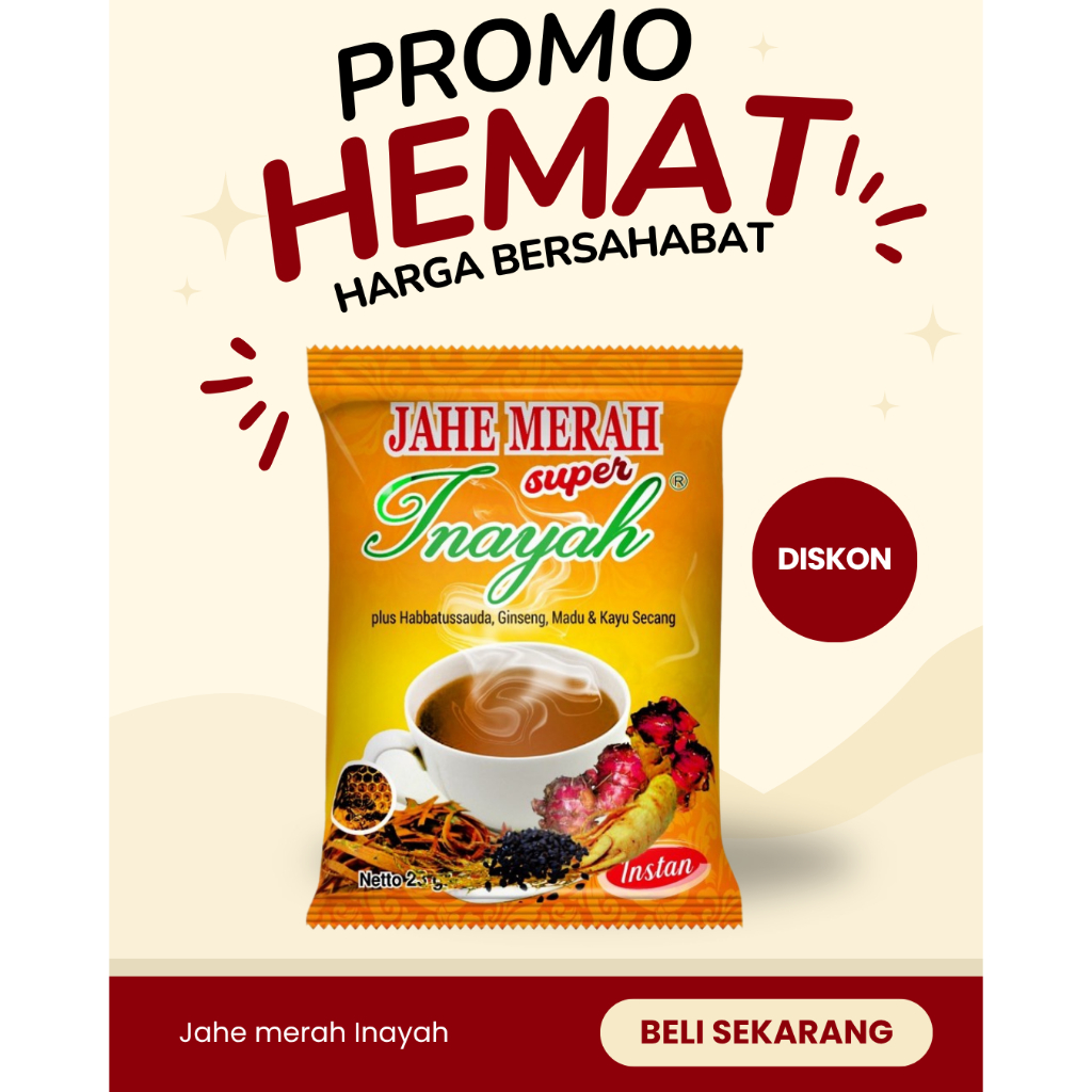 

Jahe Merah Inayah 1 renceng isi 12 saset – Minuman Herbal Alami Penambah Stamina dan Imunitas