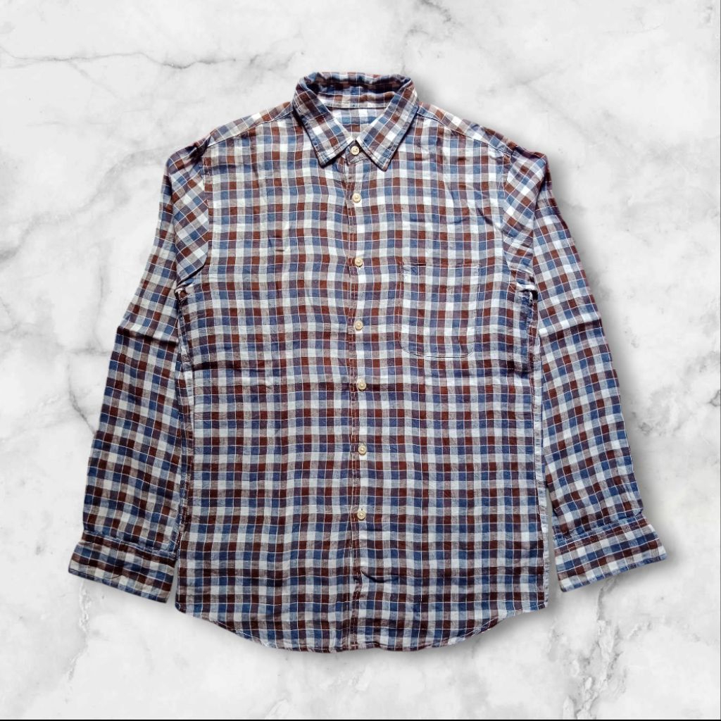 Kemeja Flanel Uniq|o Original - Kemeja Second Branded - Kemeja Pria Casual Lengan Panjang Motif Kota