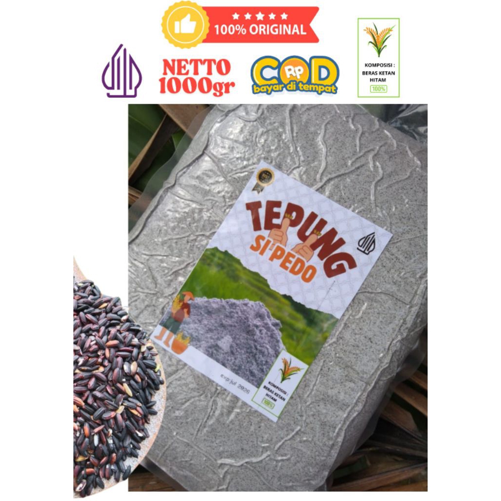

Tepung Asli (ketan hitam) tanpa campuran. 1000gr. kemasan vacum. beras si pedo