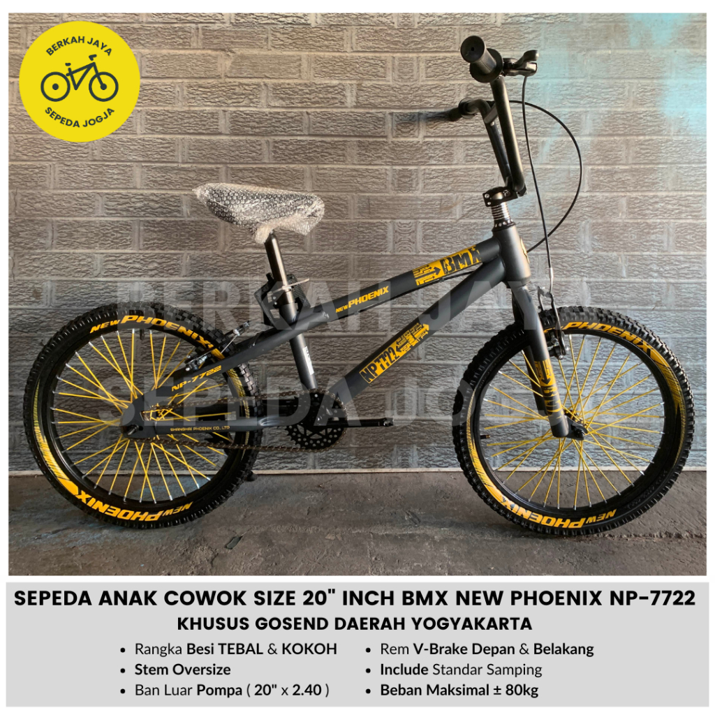 Sepeda Anak Cowok BMX 20 inch New Phoenix 7722 Ban 2.40 BONUS Bel Sepeda
