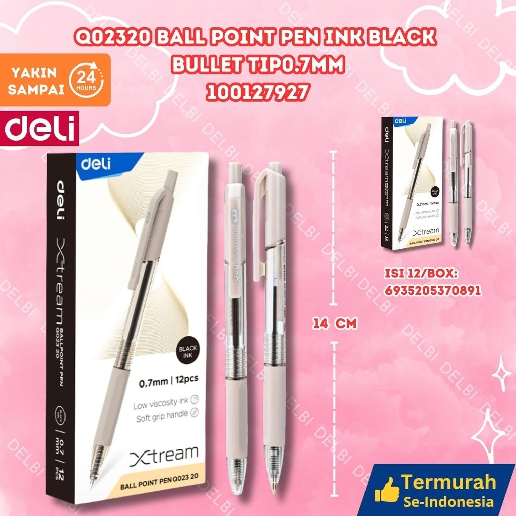 

Q02320 Ball Point Pen Ink Black Bullet tip0.7mm DELI BALLPEN HITAM BX144 BX12 BX3