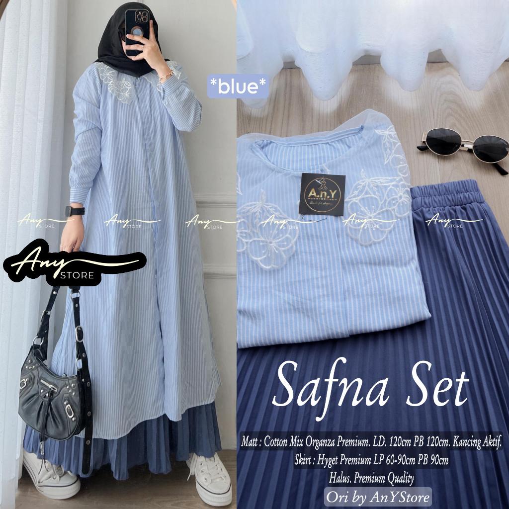 Safna Set by Any Store LD 120 Setelan Tunik Bahan Katun Mix Organza Premium Bawahan Rok Plisket