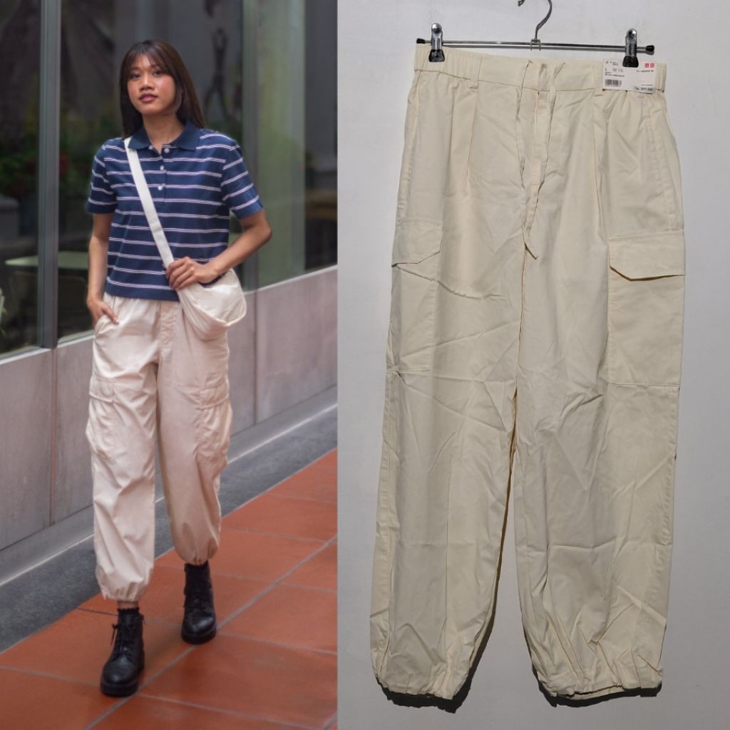 UNIQLO WANITA CELANA KARGO RILEKS CARGO 30 NATURAL BARU ASLI ORIGINAL