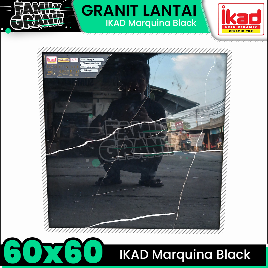 Granit Lantai 60x60 IKAD Marquina Black Motif Marmer Hitam Tekstur Glossy