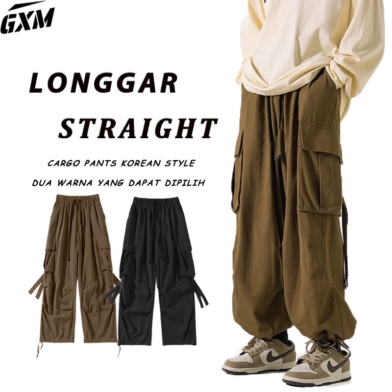 GXM Celana Cargo Panjang Loose Stretch Pria Oversize Cargo Pants Korean Style Celana Panjang Pria Ha