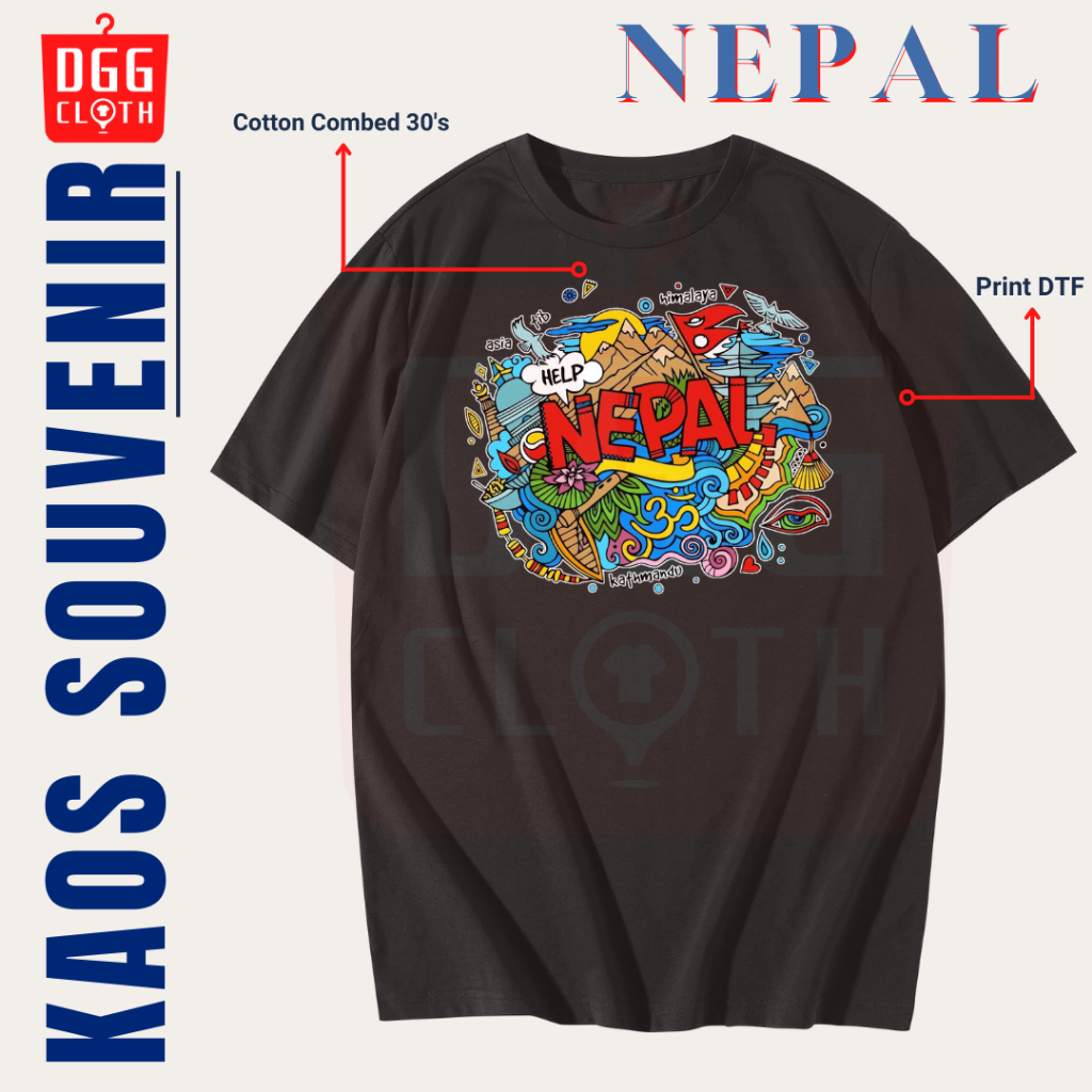 DGG Kaos Oleh-Oleh Nepal Black Tshirt Baju Souvenir Nepal Dewasa Anak Type 4