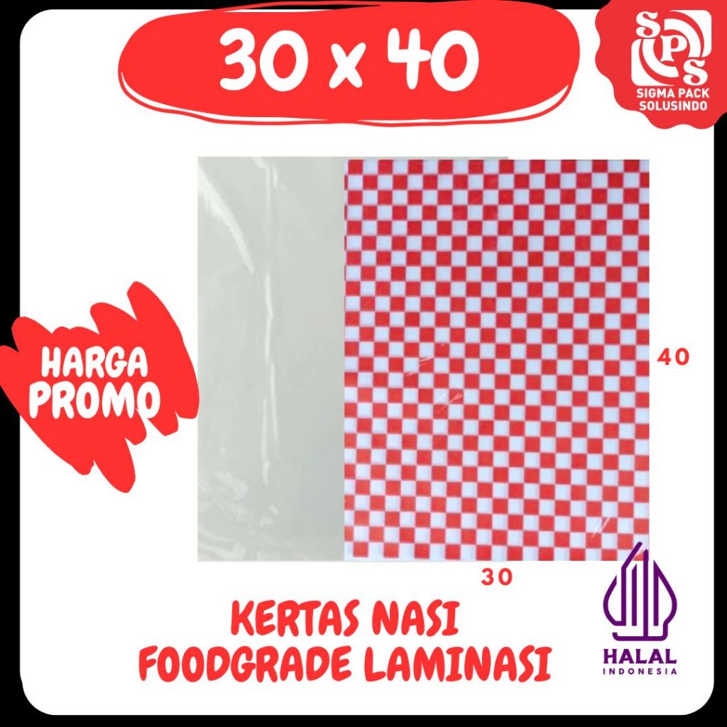 Bungkus Nasi 30x40 Laminasi Printing Kebab Burger Papperwrap Kertas Foodgrade Putih Desain Custom
