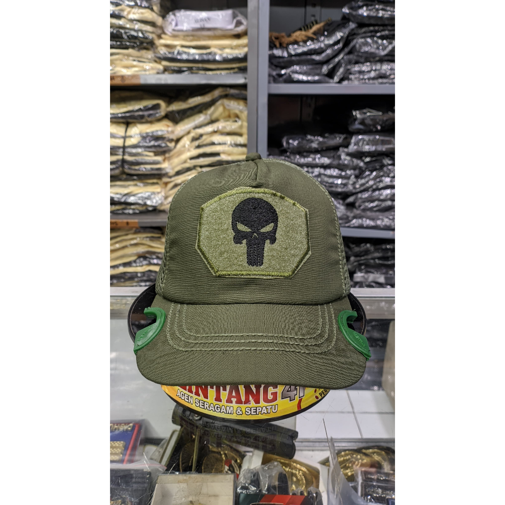 TOPI TACTICAL OUTDOOR HIJAU LOGO TENGKORAK