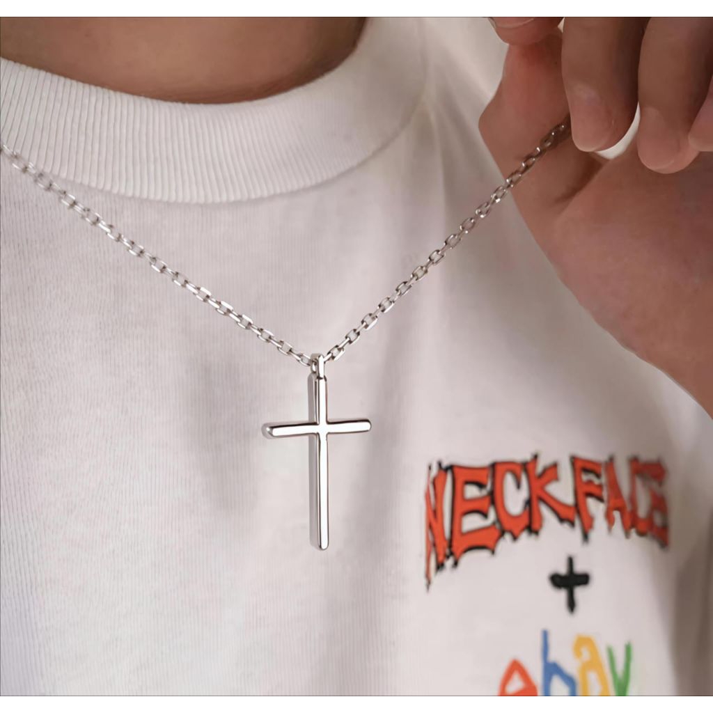 Kalung Rantai Nuri Salib Pria Wanita Vintage Cross Necklace Korea Style Fashionable