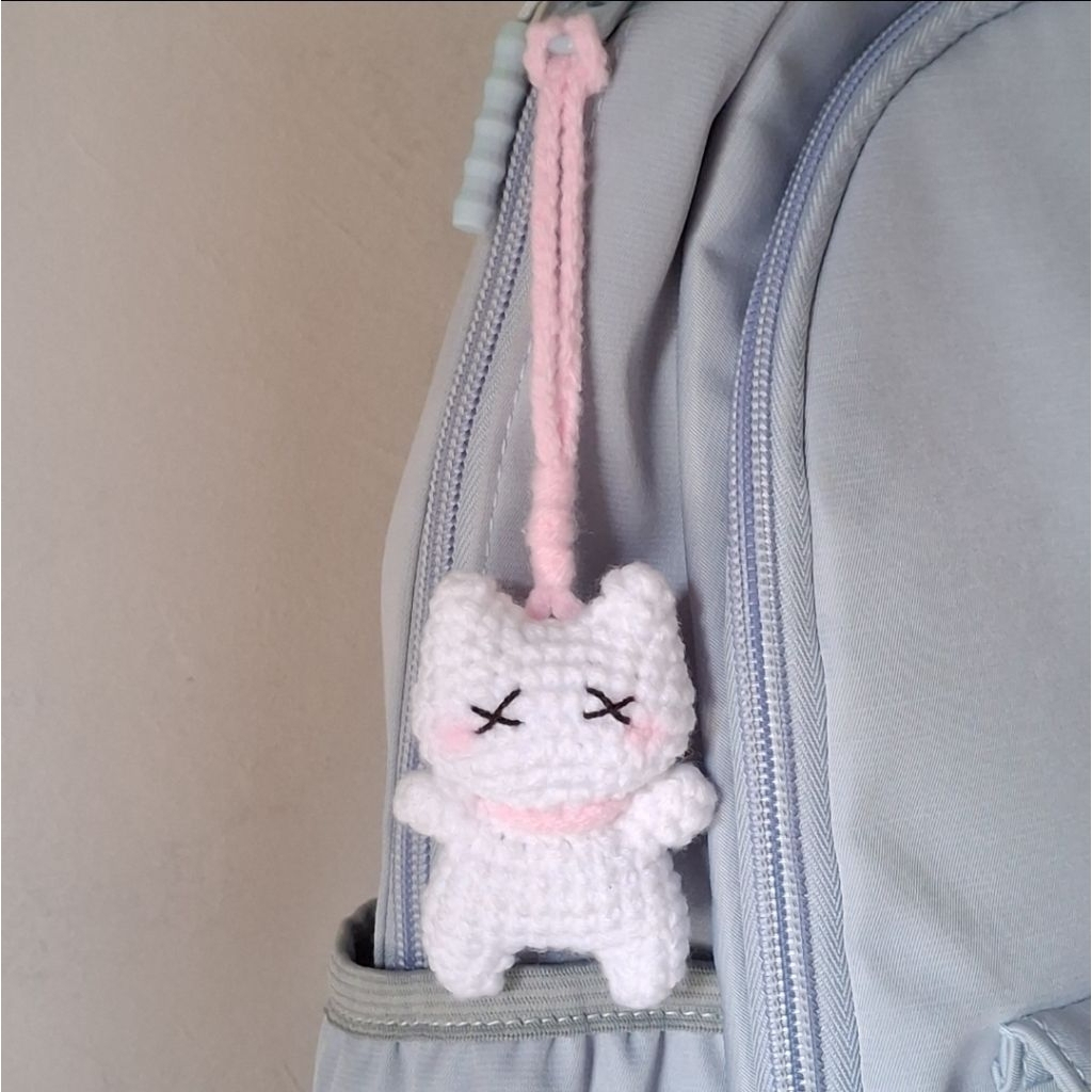 (ver.4)bagcharm kucing gantung rajut | kucing pingsan rajut