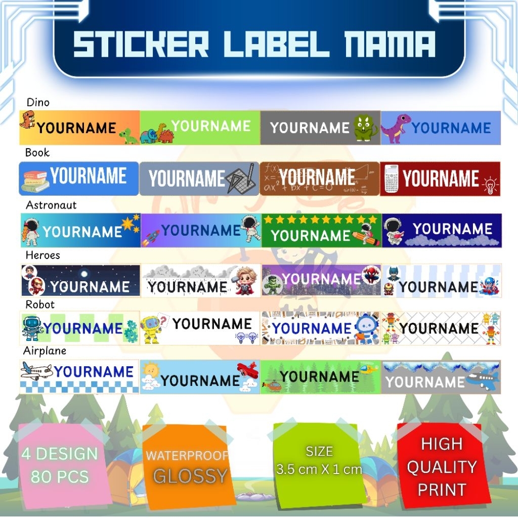 

80pcs Sticker Label Nama BOY COWOK ukuran KECIL / Sticker Custom Stiker Custom / Stiker Anti Air Waterproof / Stiker Nama Buku / Stiker Label Nama