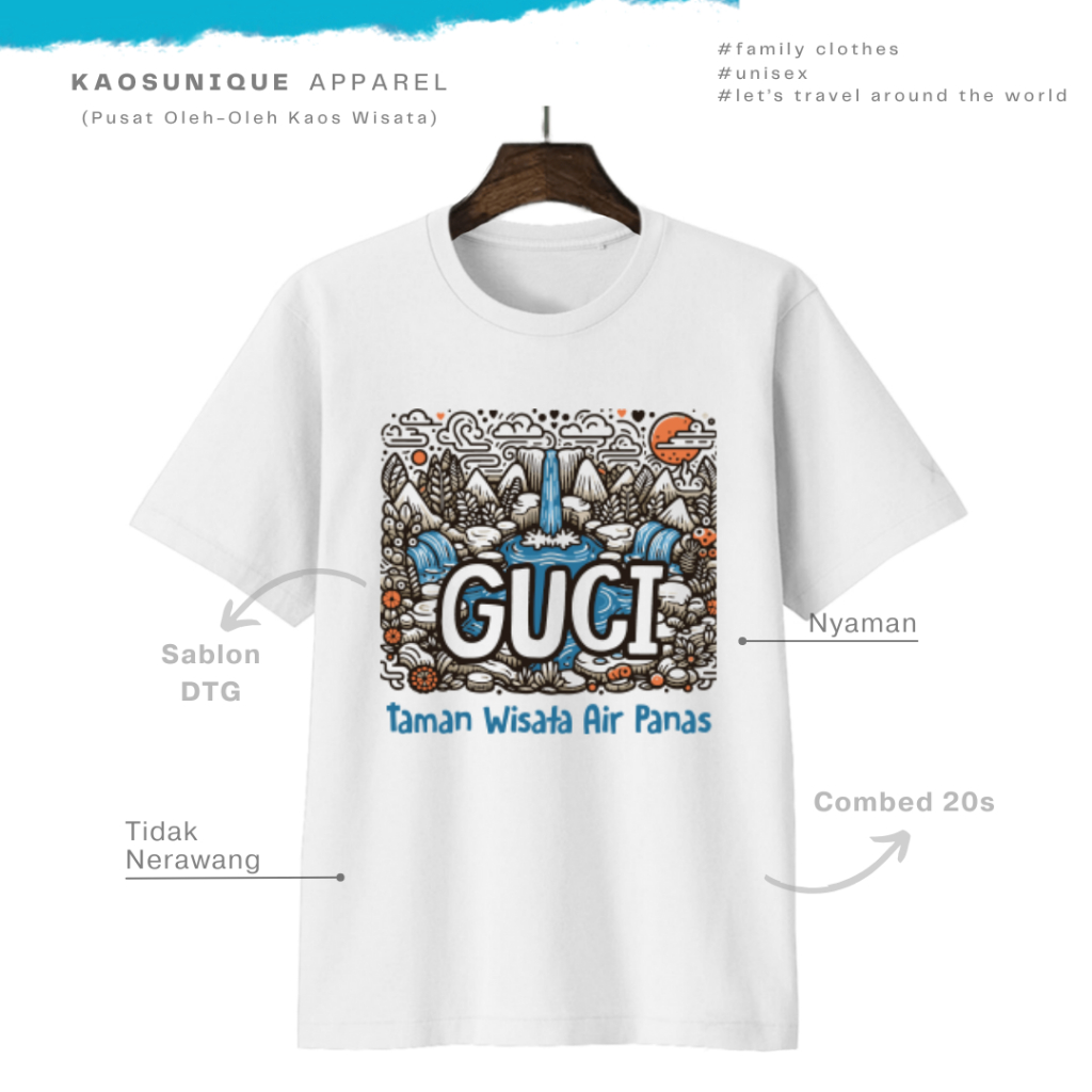 KAOSUNIQUE T-shirt Taman Wisata Air Panas Guci  - Unisex Katun Combed 20s Sablon Printing Kaos Wisat