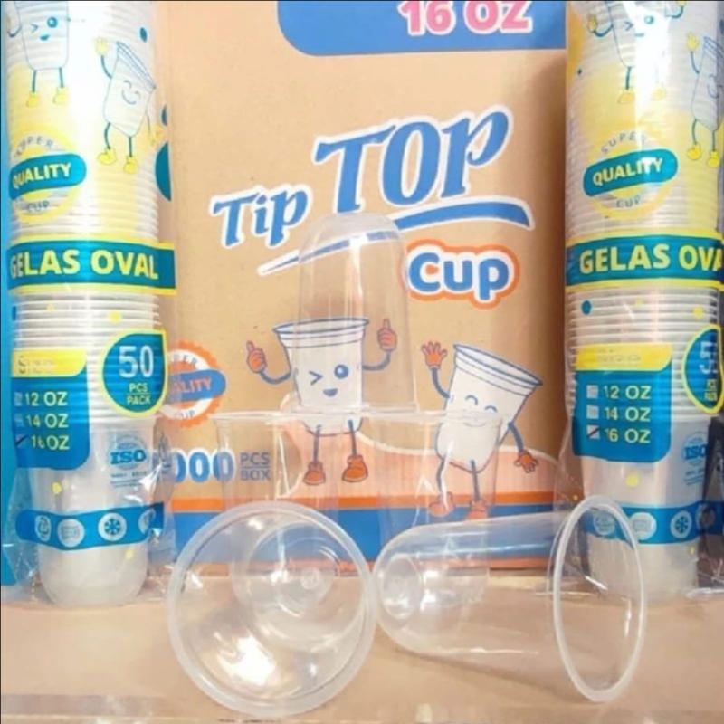 1 Dus Cup Gelas Plastik Oval Cup 12oz 14oz 16oz Isi 1000pcs - Gelas Kekinian