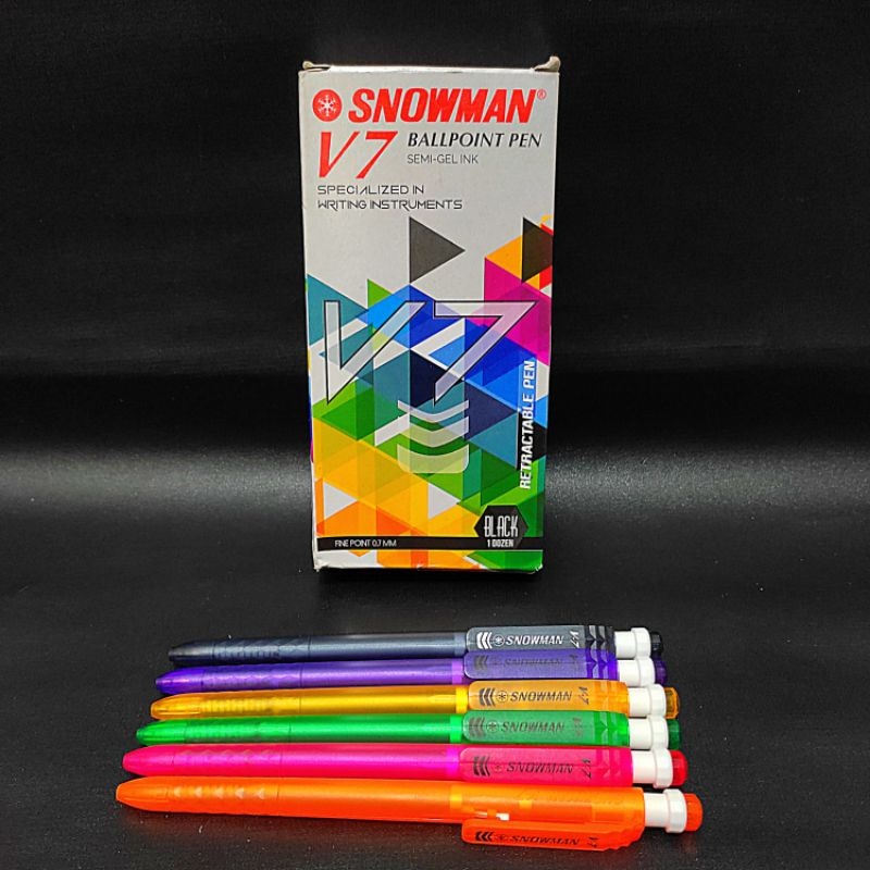 

1 PACK (12 PCS) PULPEN SNOWMAN V7 0,7MM SEMO GEL HITAM TERMURAH