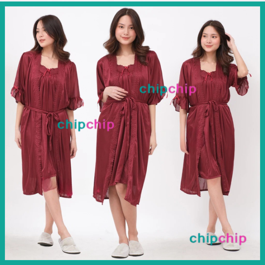 Kimono One Set (Kimono + Dress + Belt) Baju Tidur Wanita Sexy