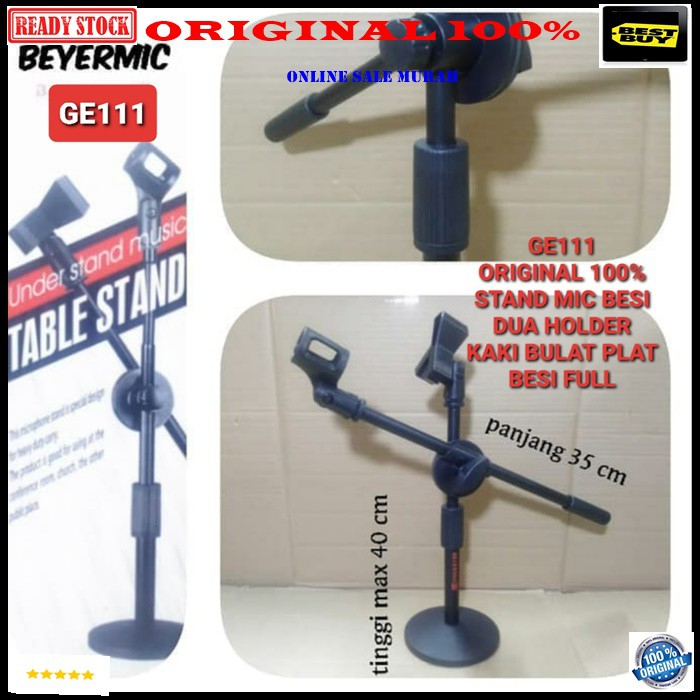 G111 Beyermic stand mic kaki bulat holder standing pendek dual MIC  Stand Mic Meja kaki bulat besi