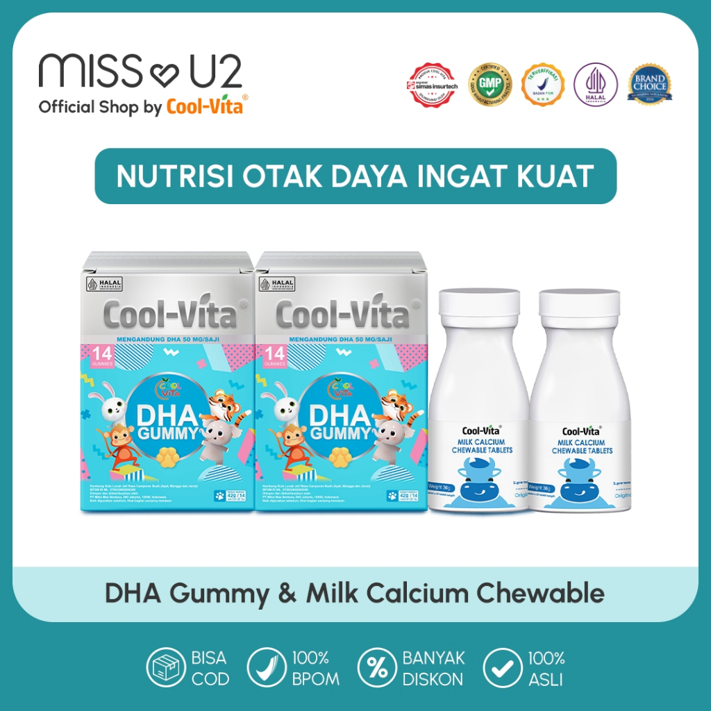 COOLVITA ORIGINAL Bundling 2 Box DHA Gummy + 2 Botol Vitamin Chewable Calcium Tinggi Badan Miss U2