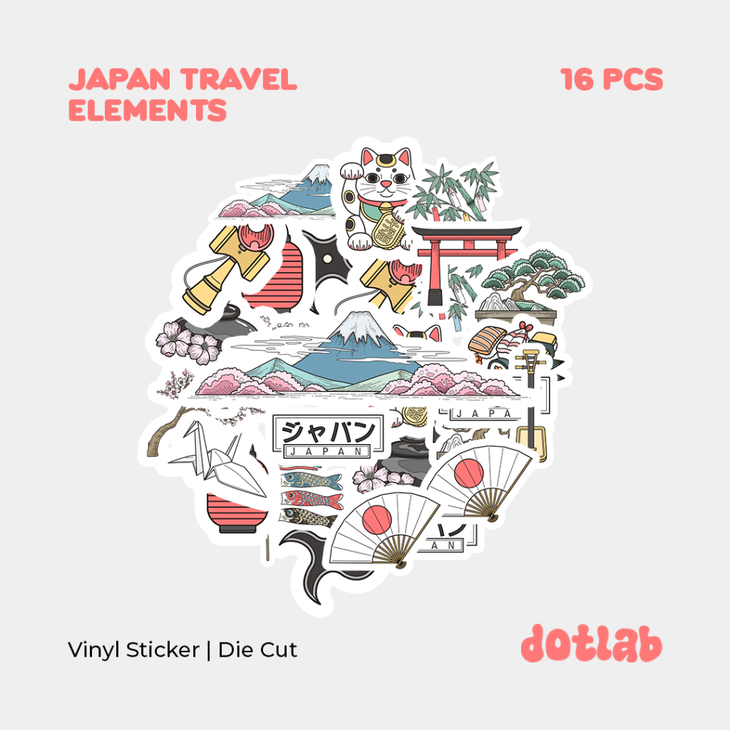 

DOTLAB STICKER PACK JAPAN TRAVEL ELEMENTS (16 PCS) | Sticker Tumbler | Stiker Laptop Koper Helm