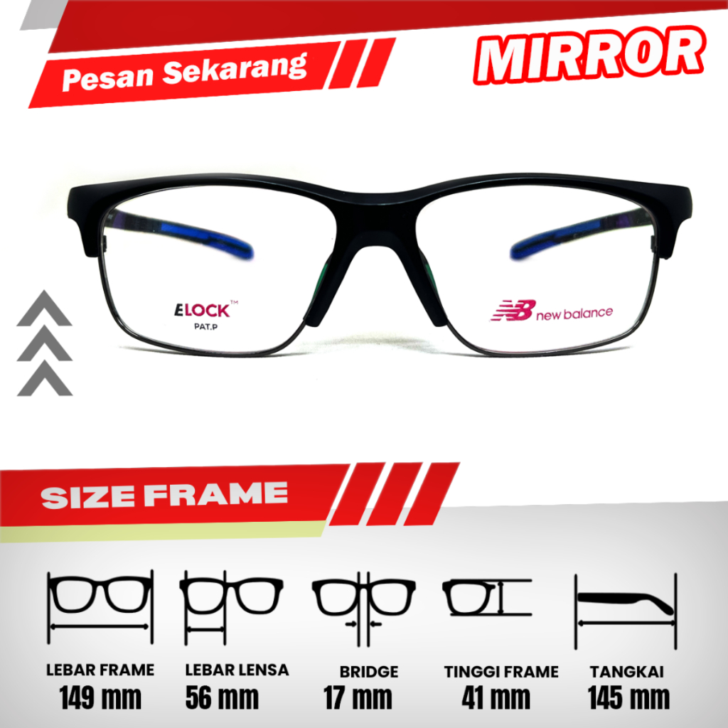 FRAME KACAMATA SPORTY NB09101 LEBAR FRAME 149 SIZE 46 SEMI HALF FRAME