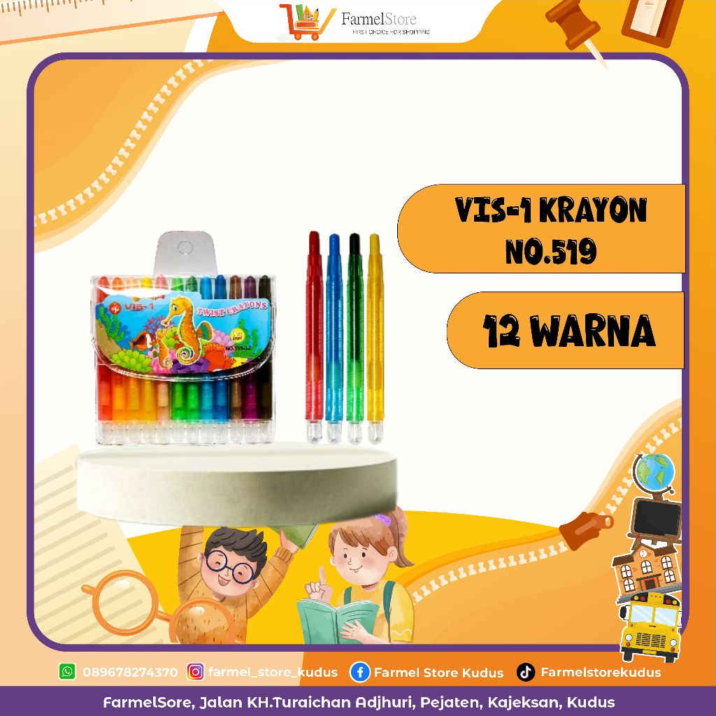 

Vis-1 Crayon Putar Pendek (Isi 12 Warna)