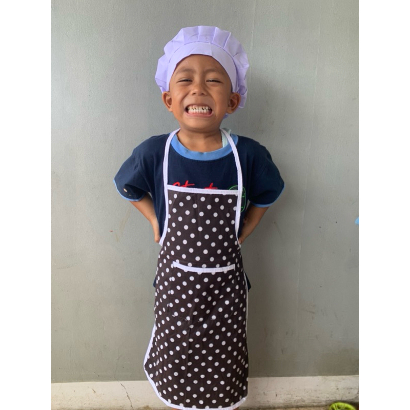 Celemek anak polkadot kain polister warna menarik