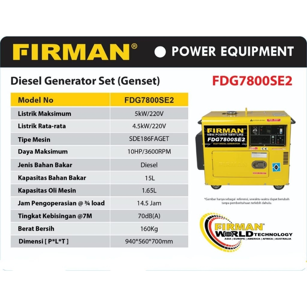 Genset Firman Silent 4500-5000watt FDG7800SE2