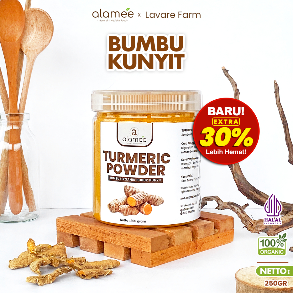 

ALAMEE Kunyit Bubuk Murni Turmeric Powder Ground Bumbu Dapur Instan Organik Tanpa Campuran 250gr BUMA
