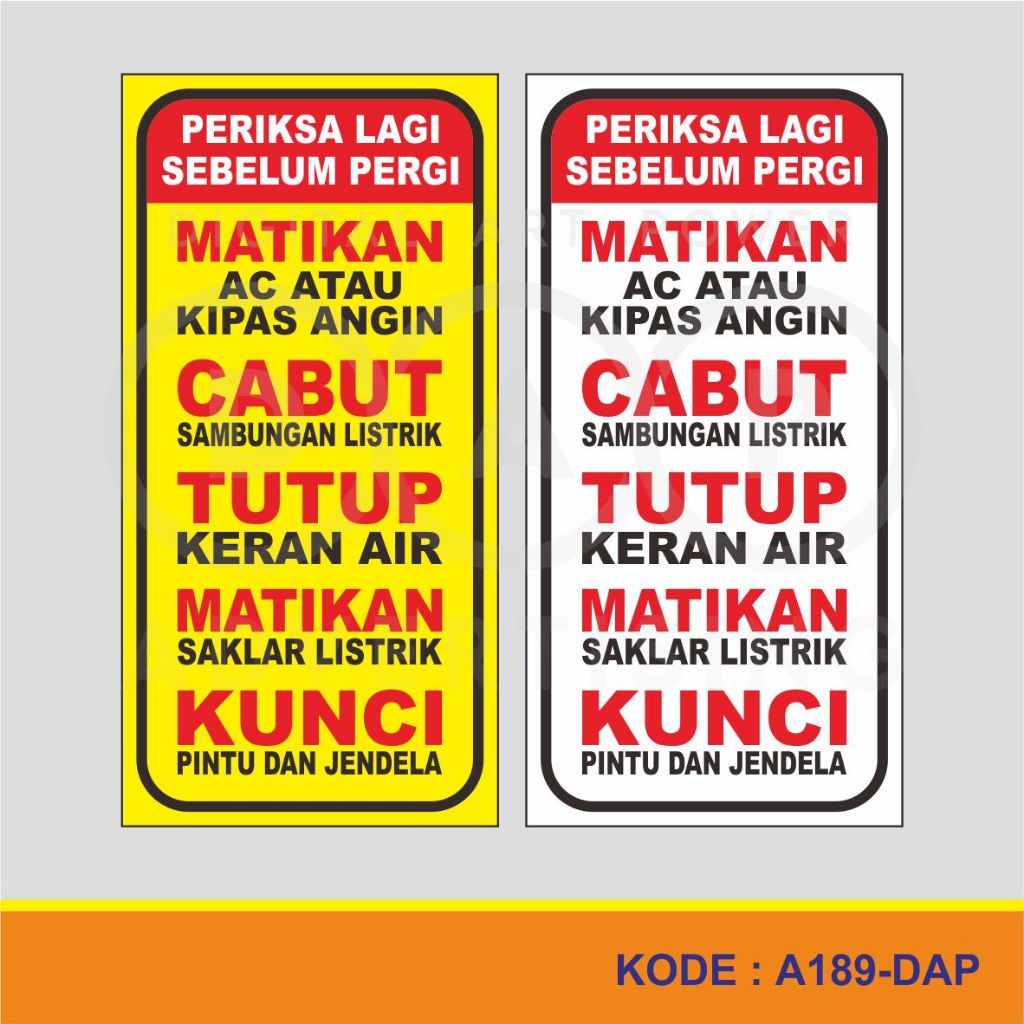 

A189 - Acrylic Sign, Akrilik Periksa Lagi Peralatan Rumah Sebelum Pergi, Tahan Air, Bisa Custom