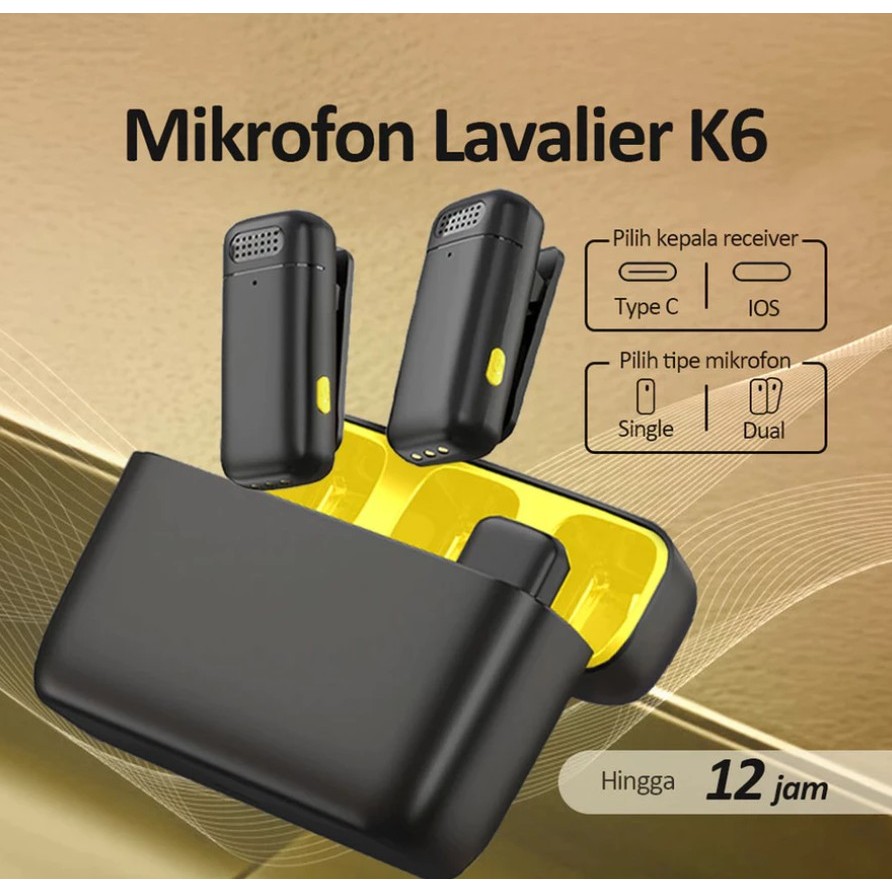 K6 Wireless Microphone Lavalier Clip on Mic Dual Mikrofon For Type C for Android Phone 2In1 Set Dapa