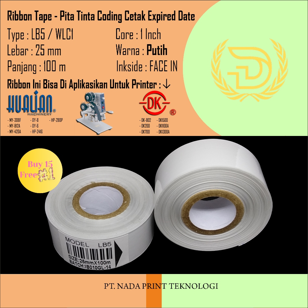 Ribbon Hot Foil LB5 25x100 Putih - Tinta Coding Expired Hot Stamping Thermal Transfer Ribbon / Hot S