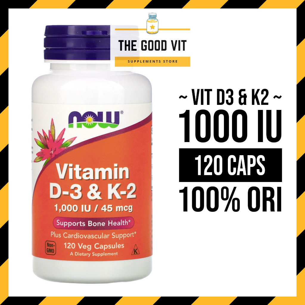 NOW FOODS FOOD Vitamin D-3 & K-2 D3 & K2 D3K2 - 120 Veg Capsules / Vitamin D3 K2 D K Imun Tubuh USA