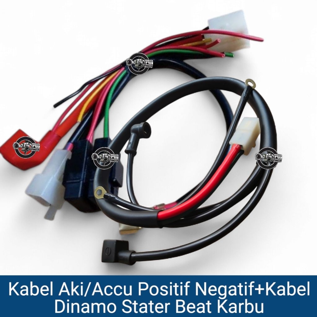 Paket Komplit Kabel Aki/Accu Positif Negatif+Kabel Dinamo Stater Beat Karbu Fullset Bendik Stater Ru