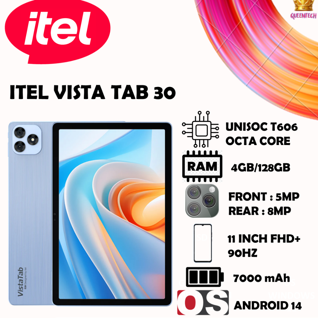 Tablet Android Itel VistaTab 30 4G LTE [4GB/128GB] [BNIB] [GARANSI RESMI]