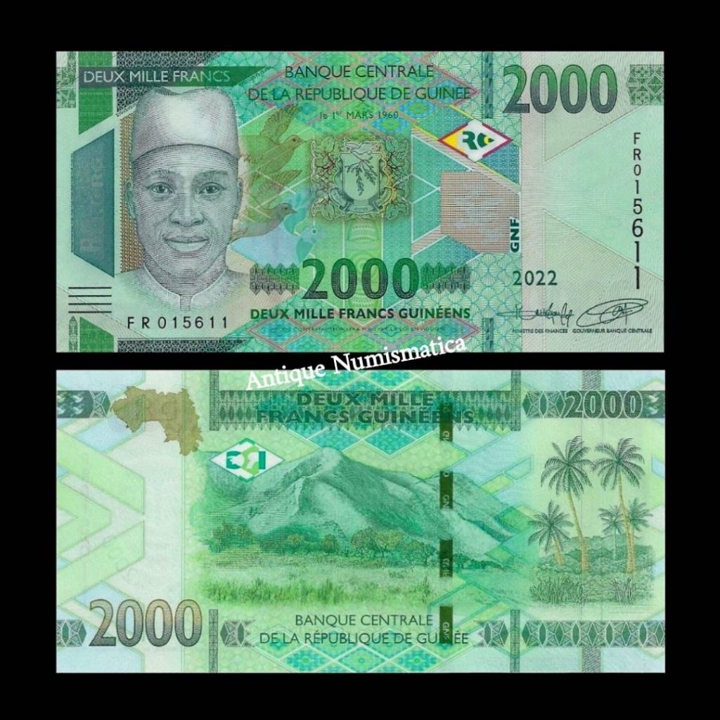UANG GUINEA REPUBLIQUE DE GUINEE 2000 FRANCS 2022 UNC GRESS ORIGINAL